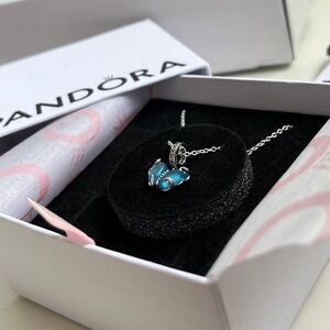 Pandora Silver Necklace with Aqua Charm